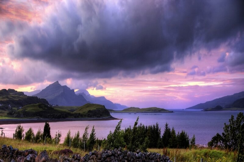 Mountainous Coastline at Dusk — Purple