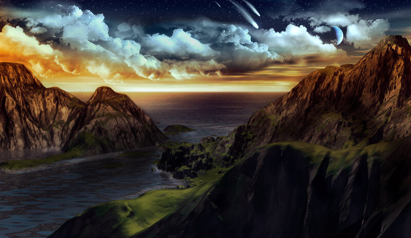 Mountainous Coastline at Dusk