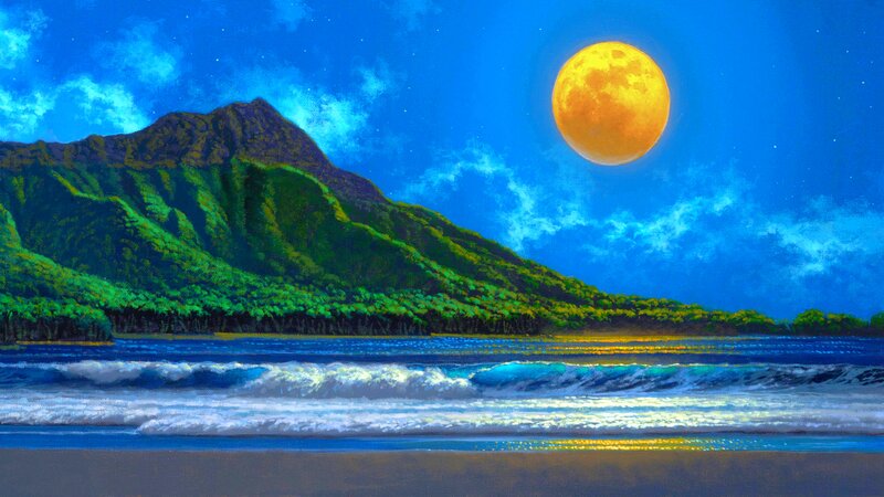 Mountainous Coastline at Night — Blue, Serene