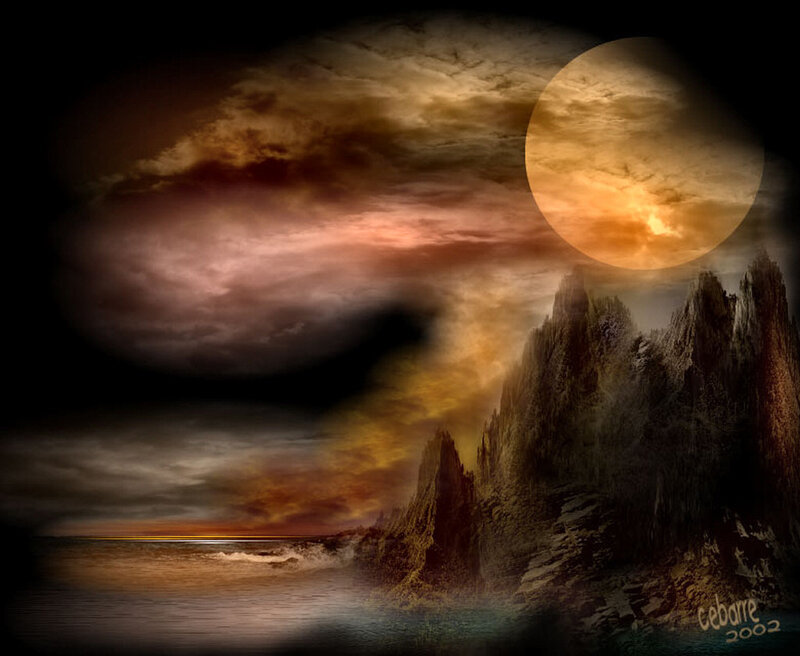 Mountainous Coastline at Night — Orange
