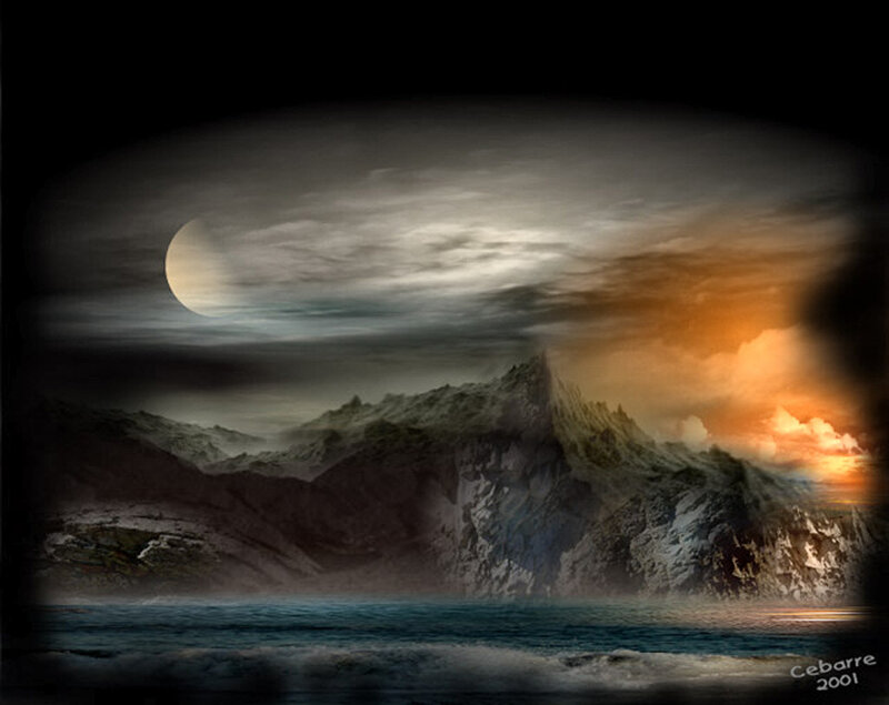 Mountainous Coastline at Night