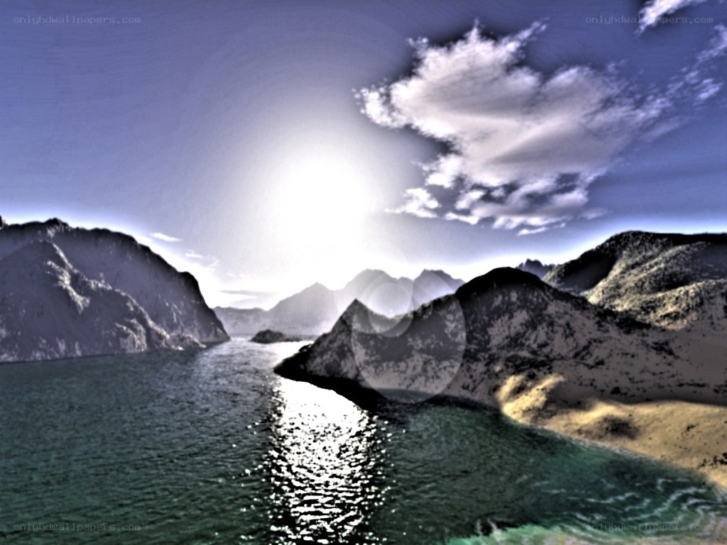 mountainous coastline at sunrise