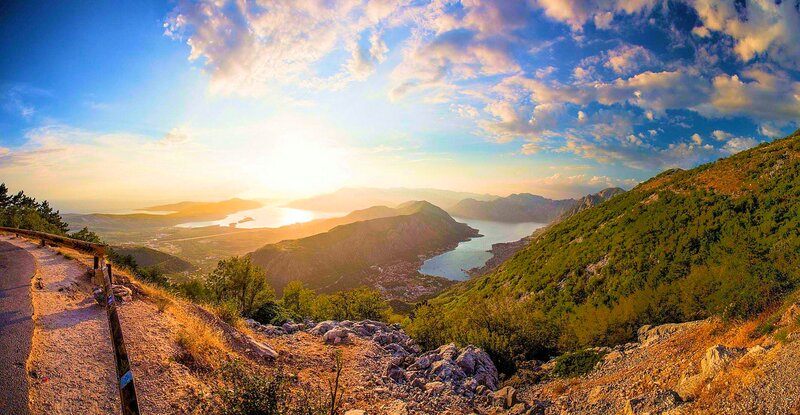 Mountainous Coastline at Sunset — Blue, Serene