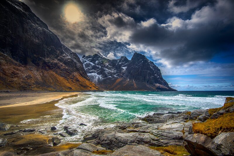 Mountainous Coastline — Blue, Dramatic, Afternoon, Photograph