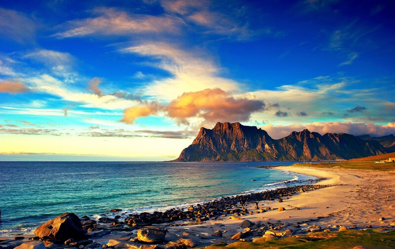 Mountainous Coastline — Blue, Dramatic, Sunset