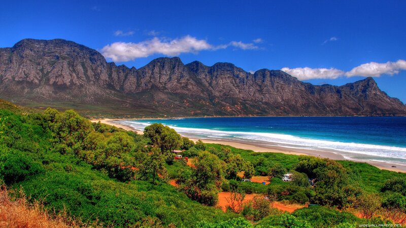 Mountainous Coastline — Blue, Serene, Afternoon, Photograph, Beach, Ocean, Trees, Green