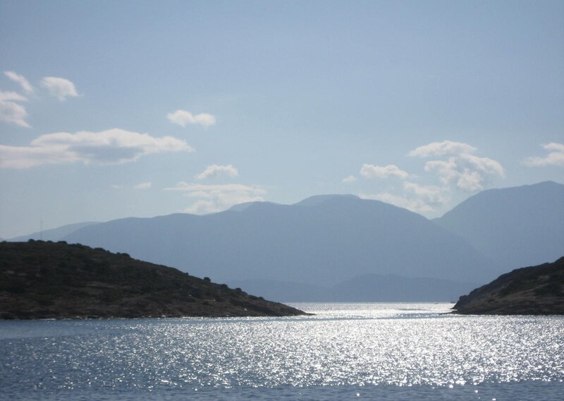 Mountainous Coastline — Blue, Serene, Afternoon, Photograph, Mountains, Sea, Sky