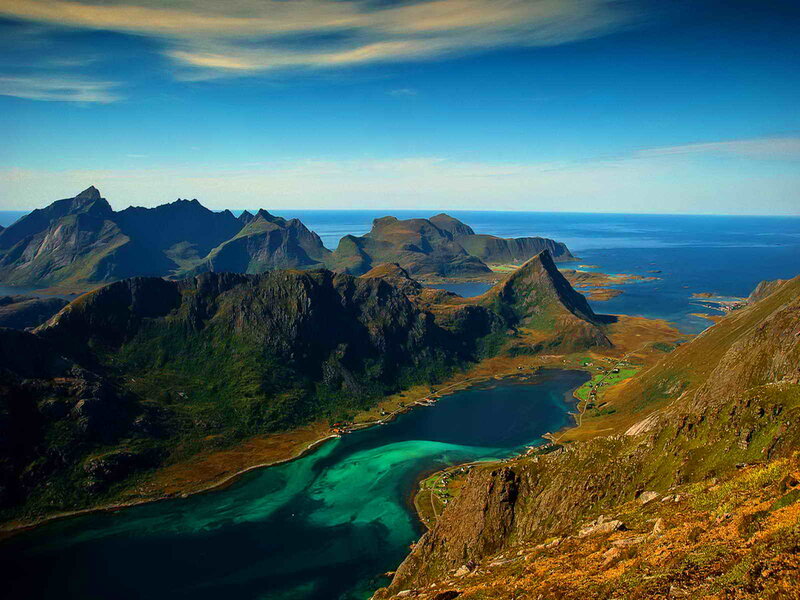 Mountainous Coastline — Blue, Serene, Afternoon, Photograph, Mountains, Sea