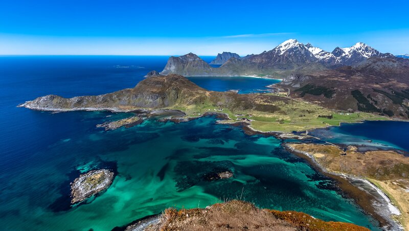 Mountainous Coastline — Blue, Serene, Afternoon, Photograph, Ocean, Islands