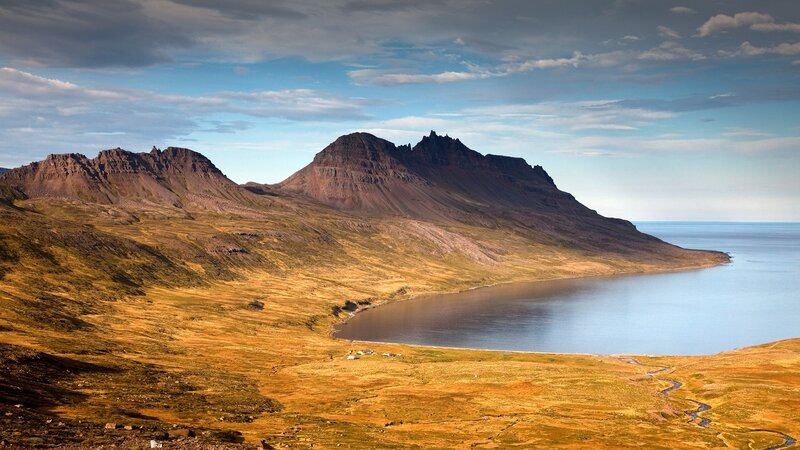 Mountainous Coastline — Brown, Serene