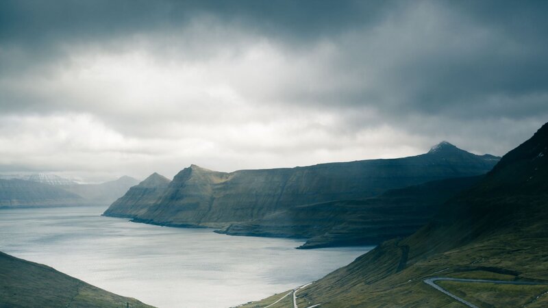 Mountainous Coastline — Gray, Dramatic, Photograph, Sea