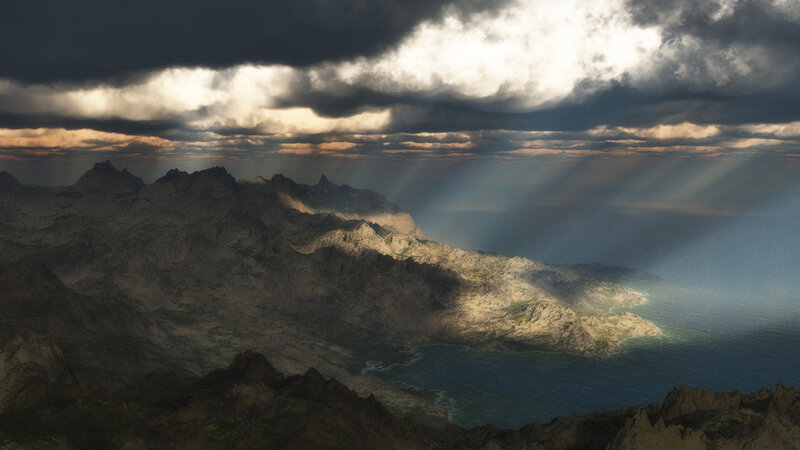Mountainous Coastline — Gray, Dramatic