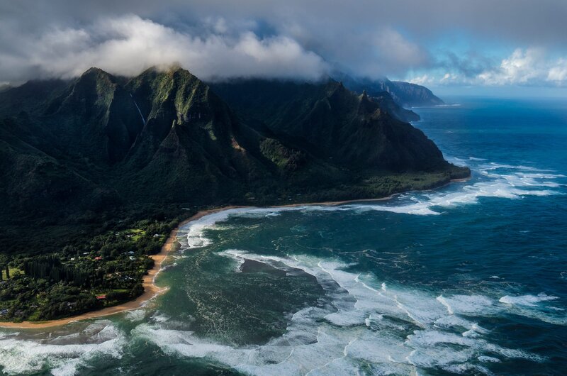Mountainous Coastline — Green, Dramatic, Afternoon, Photograph