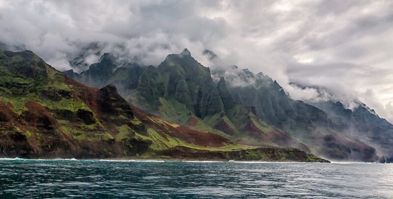Mountainous Coastline — Green, Dramatic, Photograph