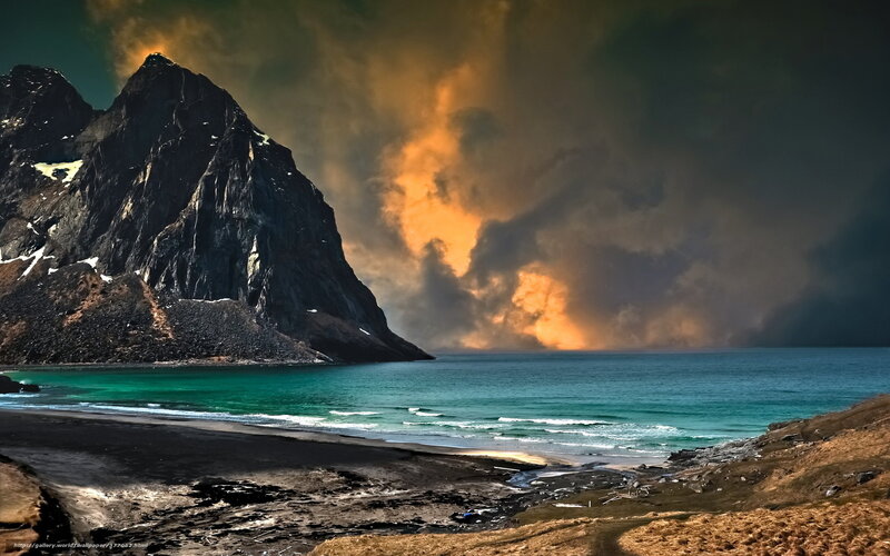 Mountainous Coastline — Green, Dramatic, Sunset