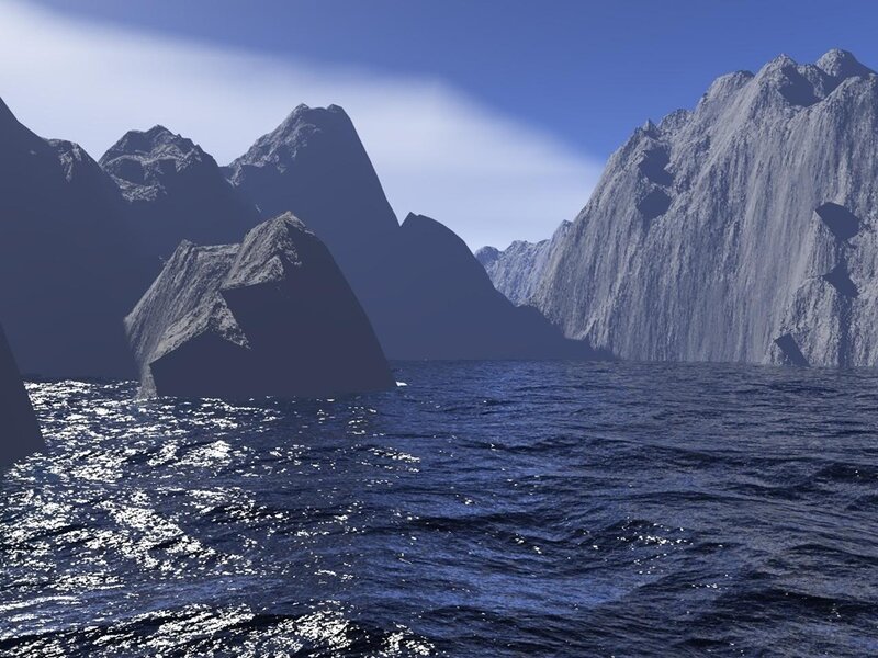 mountainous coastline with sea