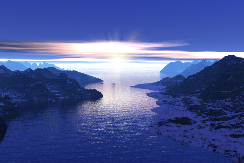 Mountainous Fjord at Sunrise