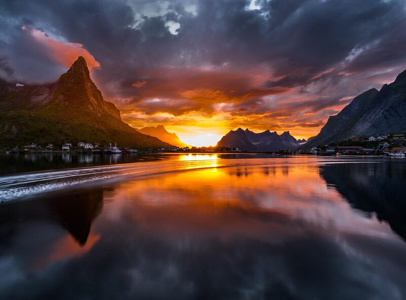 Mountainous Fjord at Sunset