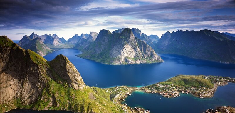 Mountainous Fjord Landscape — Blue, Dramatic, Afternoon