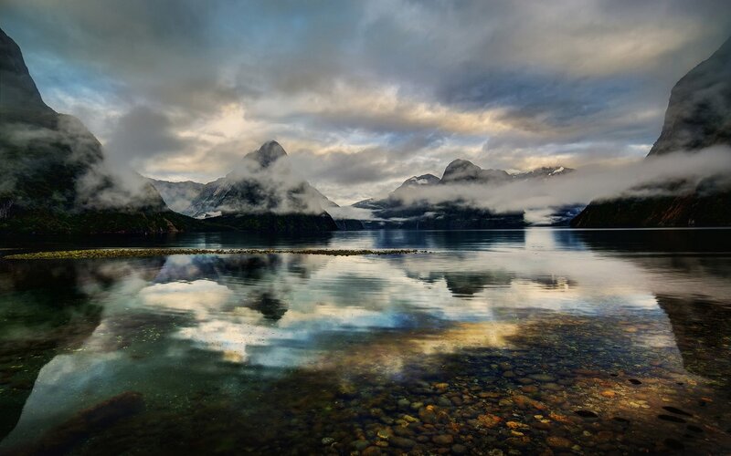 Mountainous Fjord Landscape — Blue, Dramatic, Morning