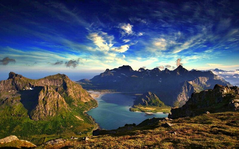 Mountainous Fjord Landscape — Blue, Dramatic
