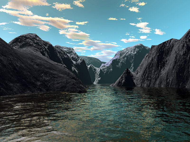 Mountainous Fjord Landscape — Blue, Serene, Afternoon, 3d Render