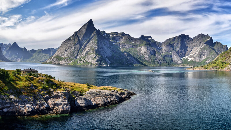 Mountainous Fjord Landscape — Blue, Serene, Afternoon, Photograph, Mountains