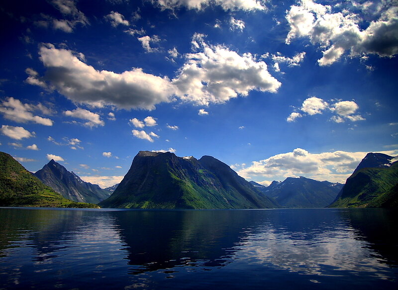 Mountainous Fjord Landscape — Blue