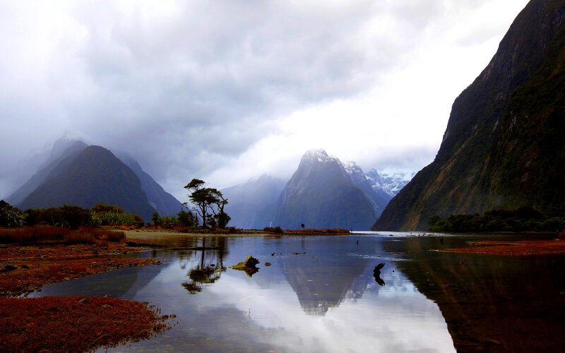 Mountainous Fjord Landscape — Gray, Dramatic