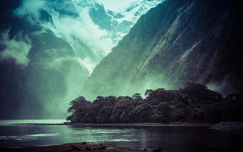 Mountainous Fjord Landscape — Green, Dramatic, Photograph, Trees