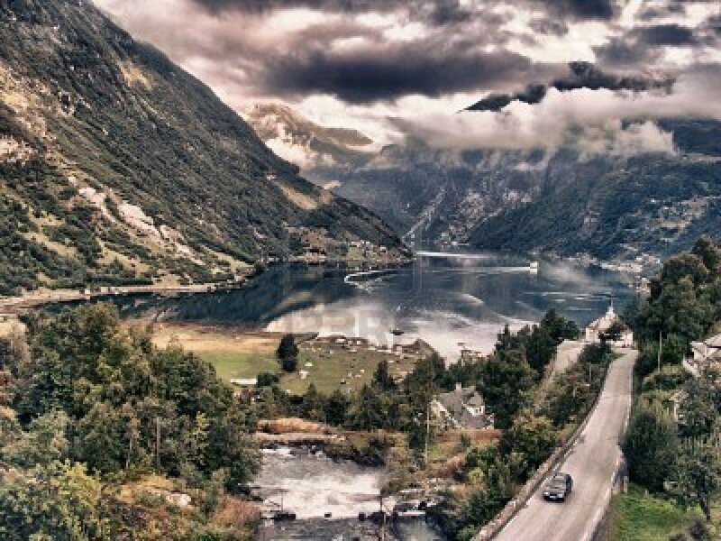 Mountainous Fjord Landscape — Green, Dramatic