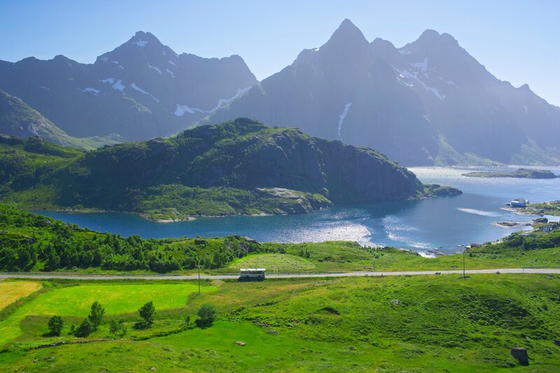 Mountainous Fjord Landscape — Green, Serene, Afternoon, Photograph, Mountains