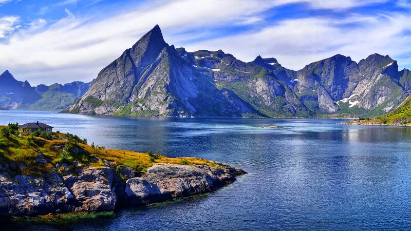 Mountainous Fjord Landscape — House