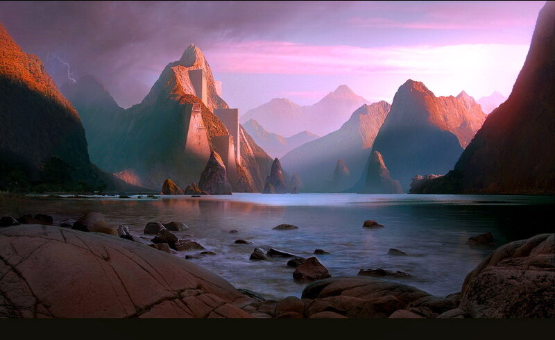 Mountainous Fjord Landscape — Purple