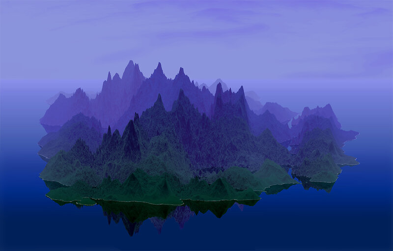 Mountainous Island in Water