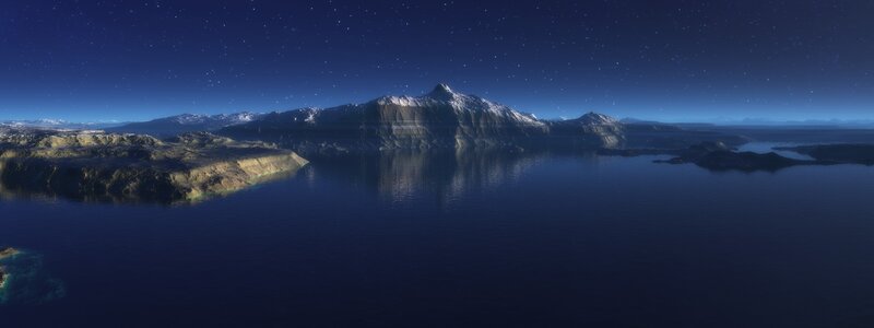 Mountainous Island Landscape — Blue