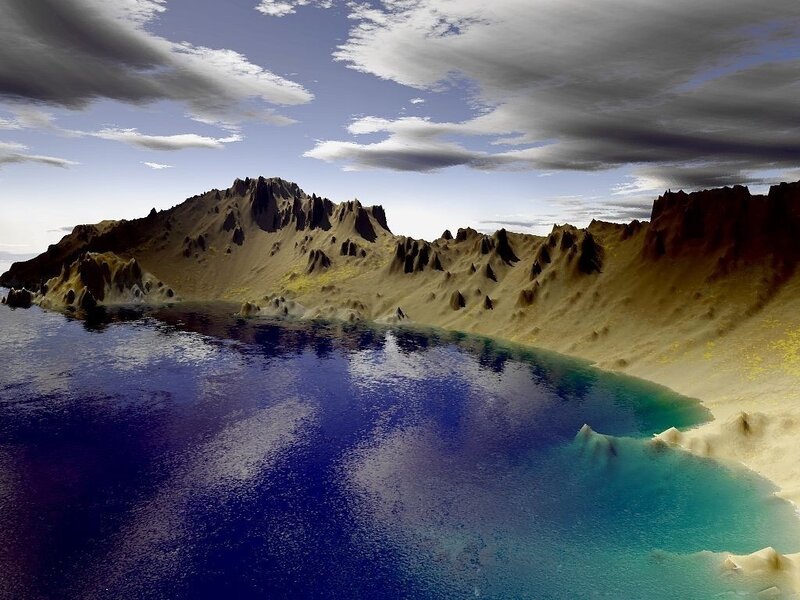 mountainous island with blue water
