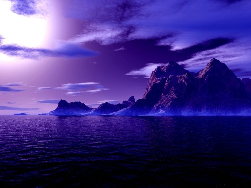 Mountainous Islands at Sea — Purple, Dramatic