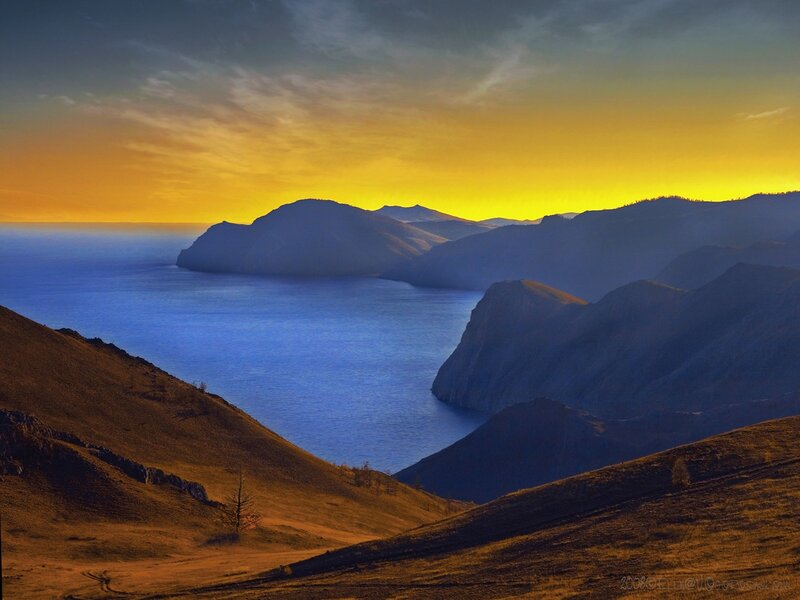 Mountainous Lake at Sunset