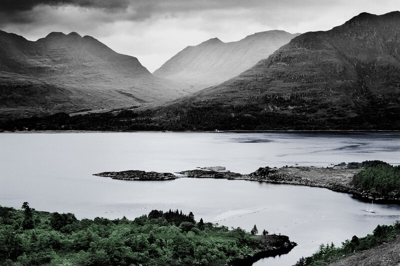 Mountainous Lake Landscape — Black, Dramatic, Photograph, Mountains