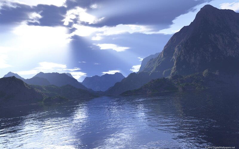 Mountainous Lake Landscape — Blue, Serene