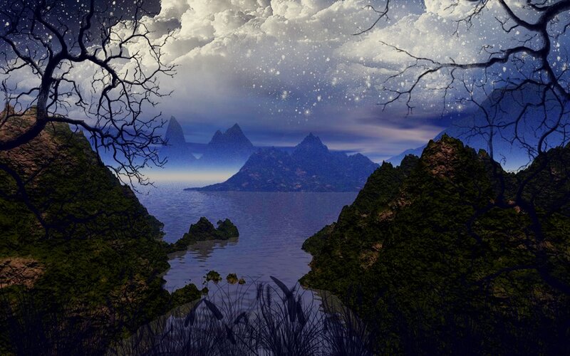 Mountainous Lake Landscape — Blue
