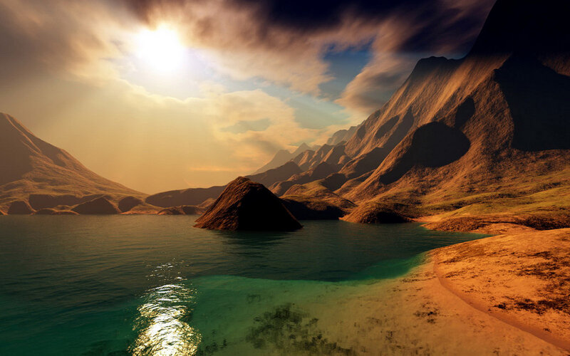 Mountainous Lake Landscape — Brown