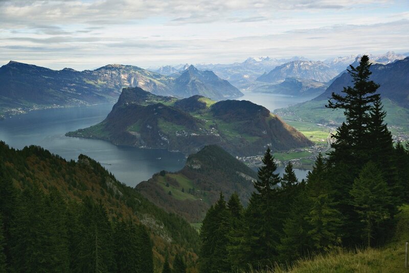 Mountainous Lake Landscape — Green, Serene, Afternoon, Photograph, Mountains