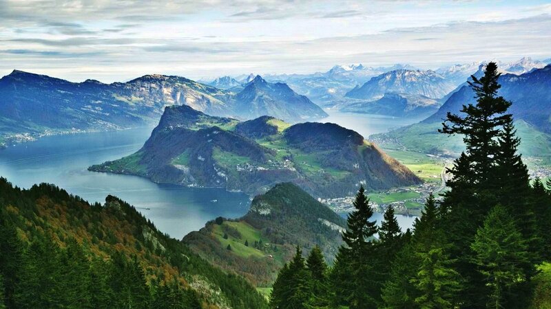 Mountainous Lake Landscape — Green, Serene, Afternoon
