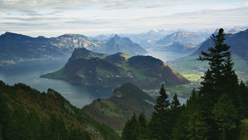 Mountainous Lake Landscape — Green, Serene