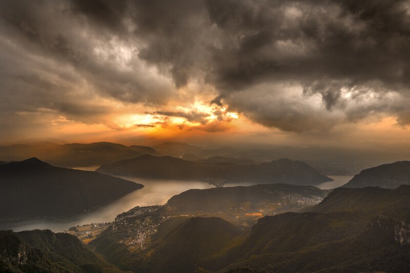 Mountainous Lake Landscape — Orange