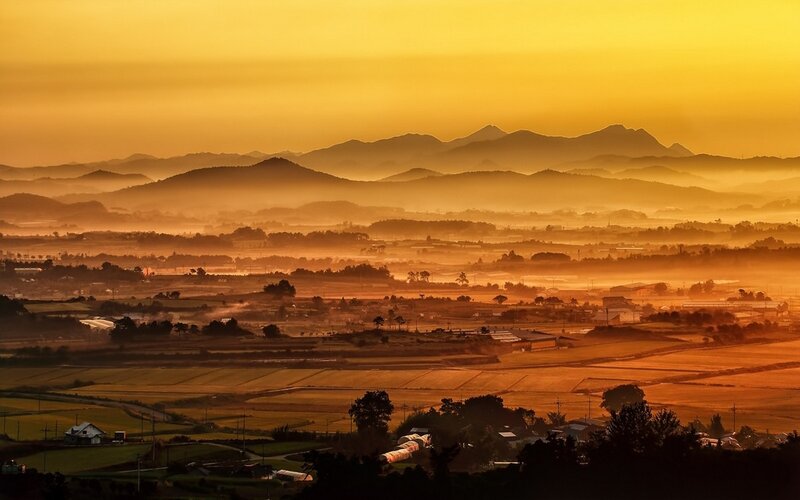 Mountainous Landscape at Dawn — Orange