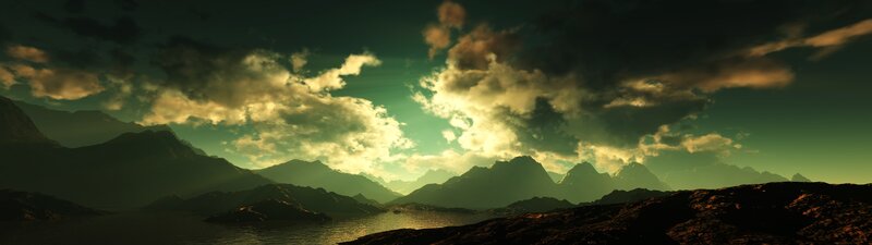 Mountainous Landscape at Dusk — Green