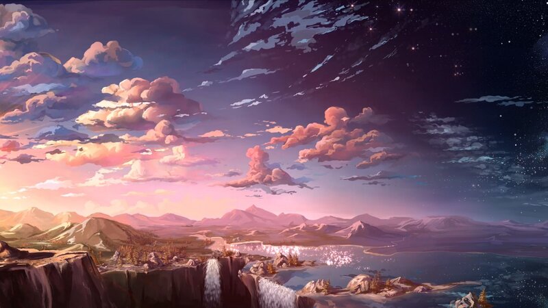 Mountainous Landscape at Dusk — Purple
